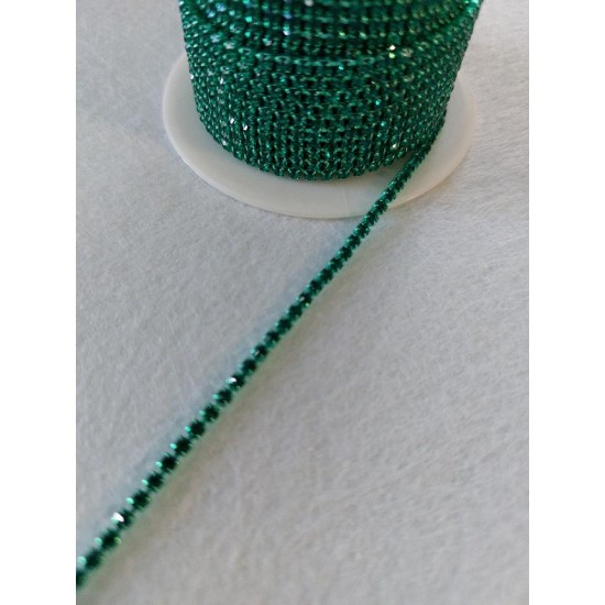 Стразовая цепочка  2 мм SS6 бирюзовая в бирюзовой оправе, цена за 50 см